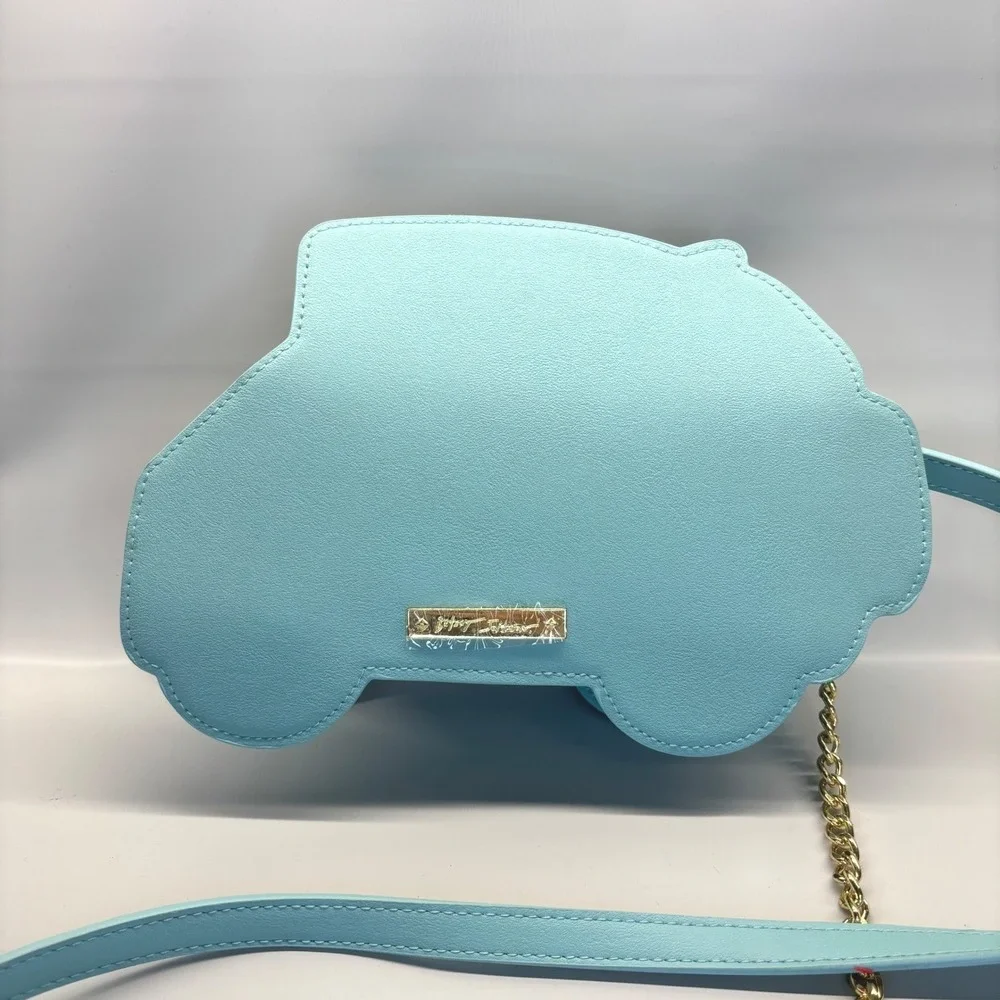 Betsey Johnson Crossbody Bag‎ Womens Small Blue Pink Frenchie Car Novelty Purse